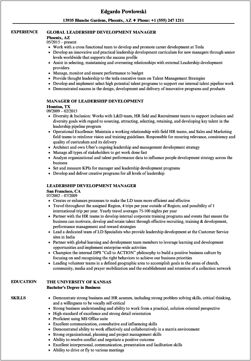 Examples Of Leadership Activities For Resume