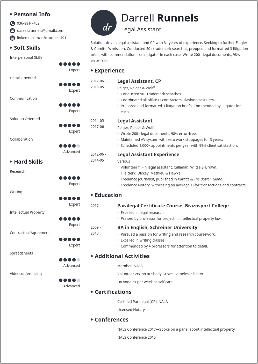 Examples Of Legal Assistant Resumes