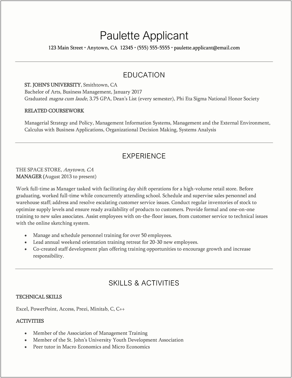 Examples Of Managerial Experience In A Resume