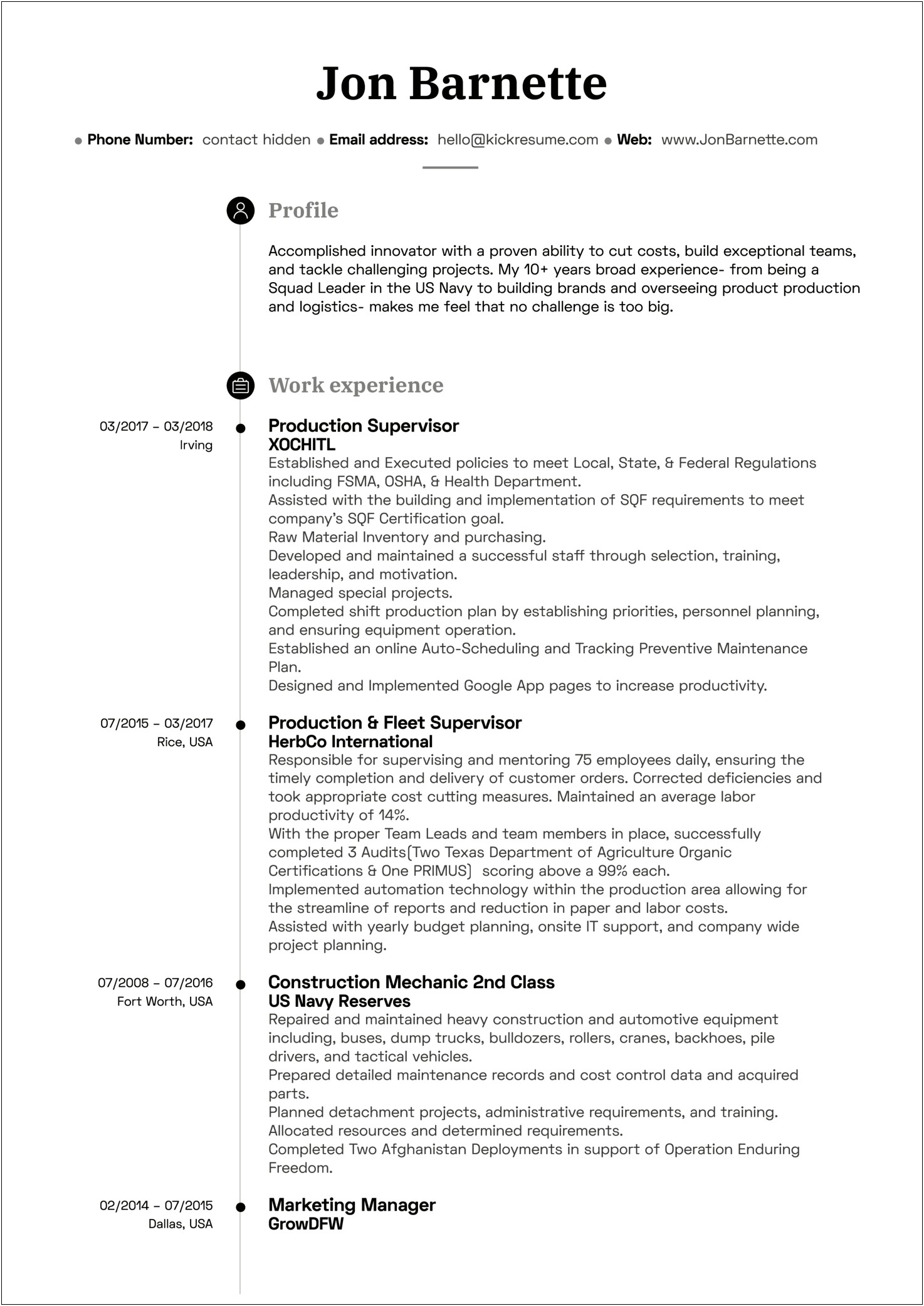Examples Of Manufacturing Supervisor Resume