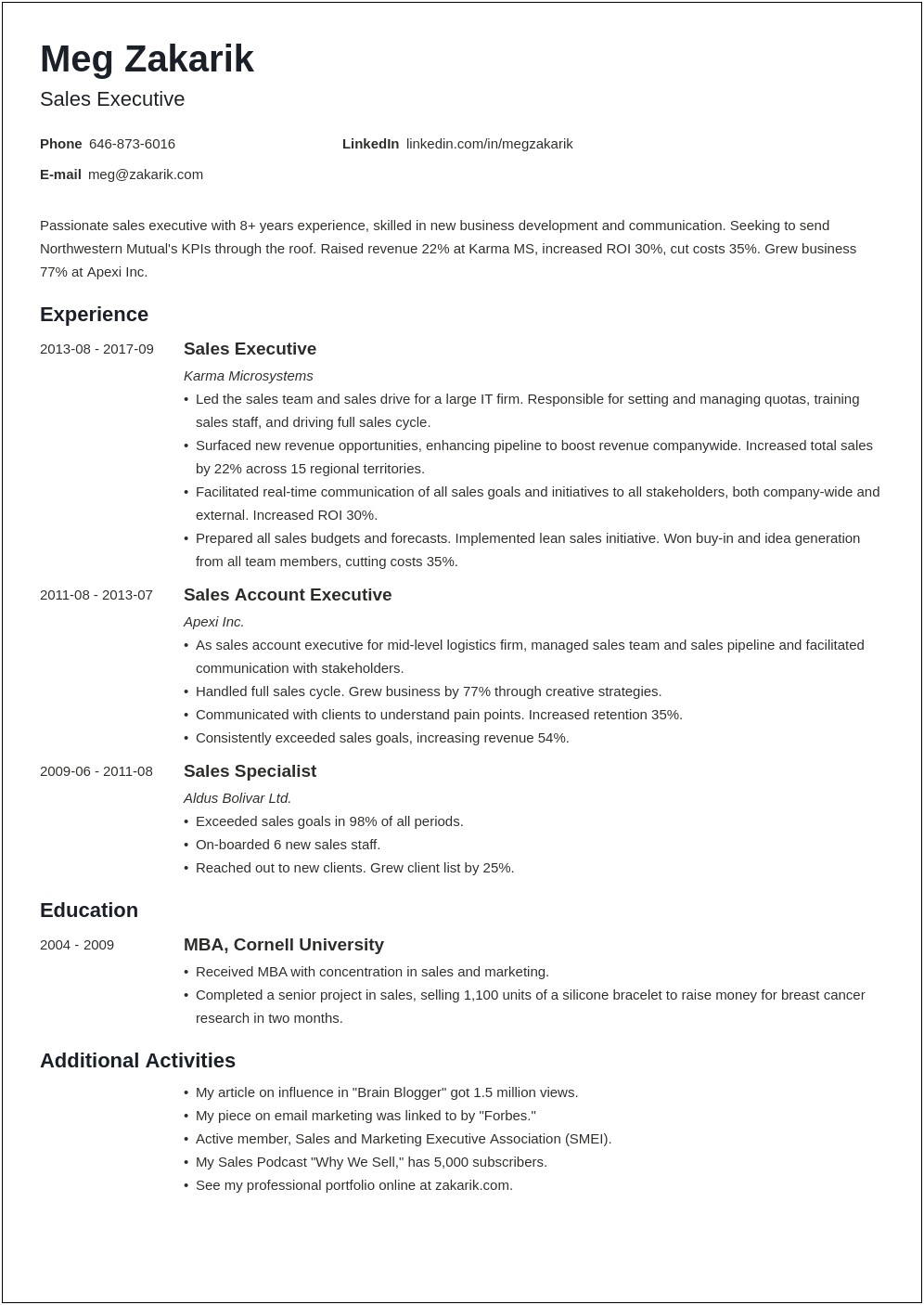 Examples Of Marketing Executive Resumes