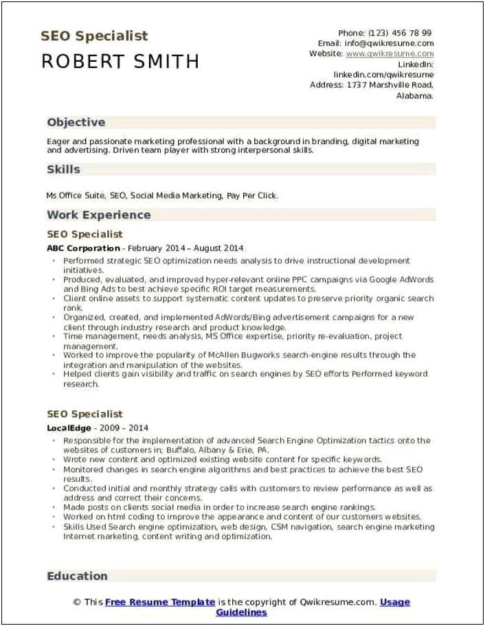 Examples Of Marketing Objectives For Resume