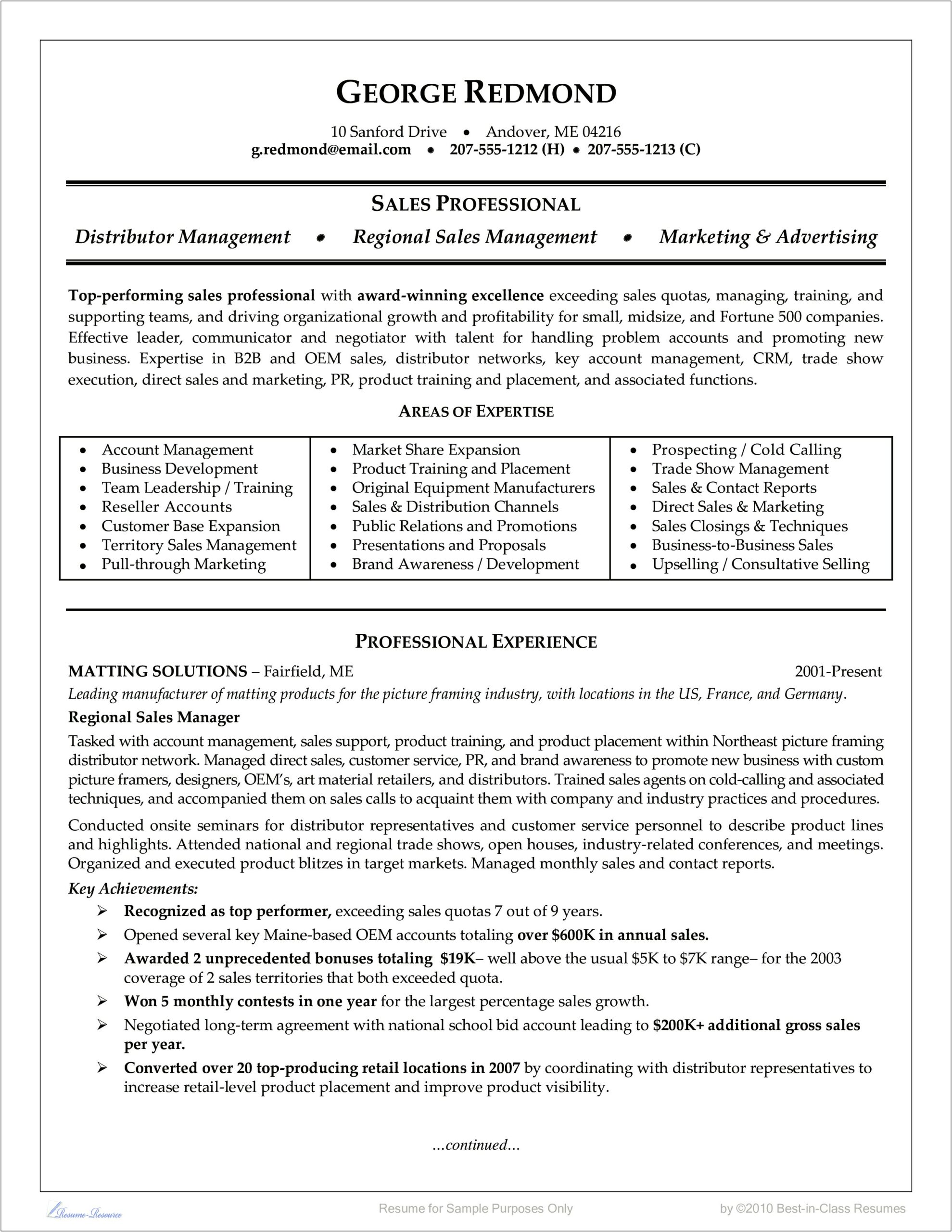 Examples Of Marketing Sales Resumes