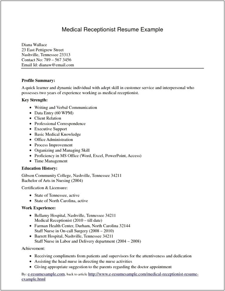 Examples Of Medical Secretary Resume