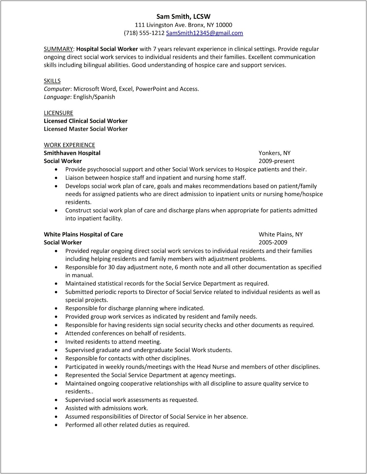 Examples Of Medical Social Worker Resumes