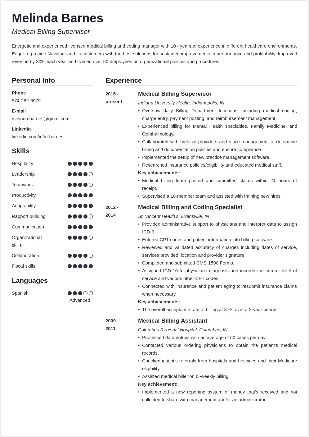 Examples Of Medical.billing Resume
