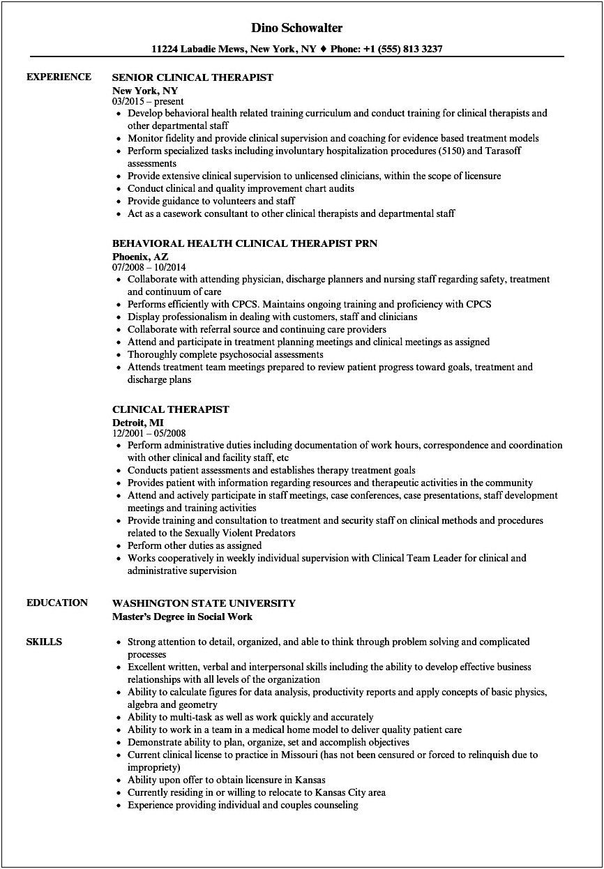Examples Of Mental Health Counselor Resume