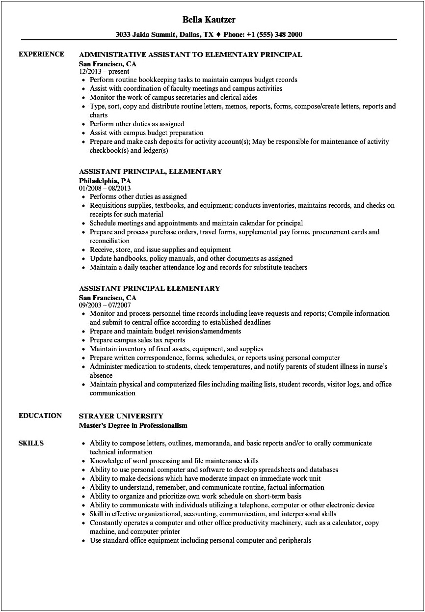 Examples Of Middle School Assistant Principal Resumes