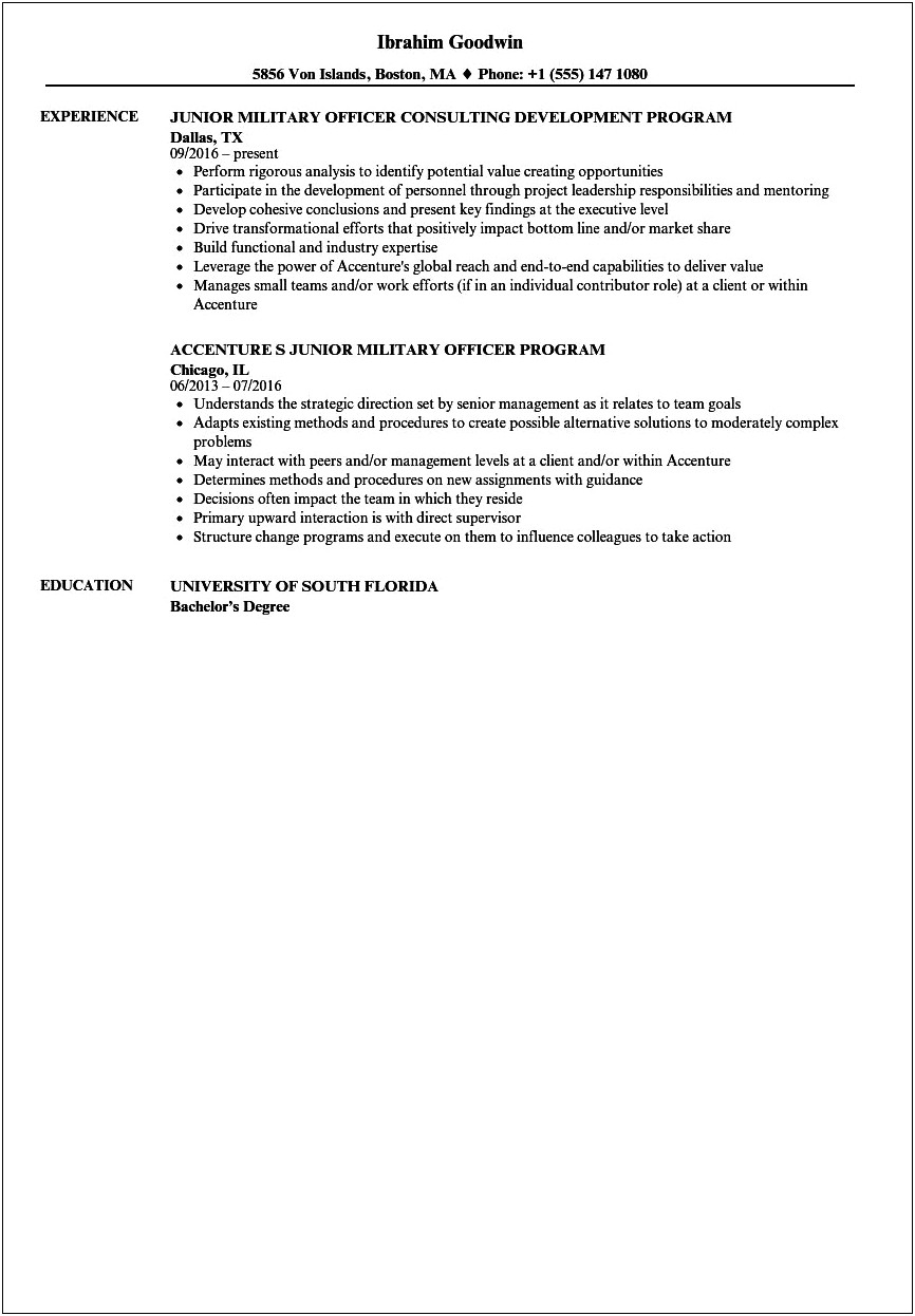 Examples Of Military Experience On Resumes