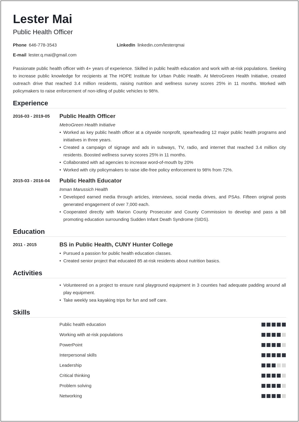 Examples Of Mph Student Resumes