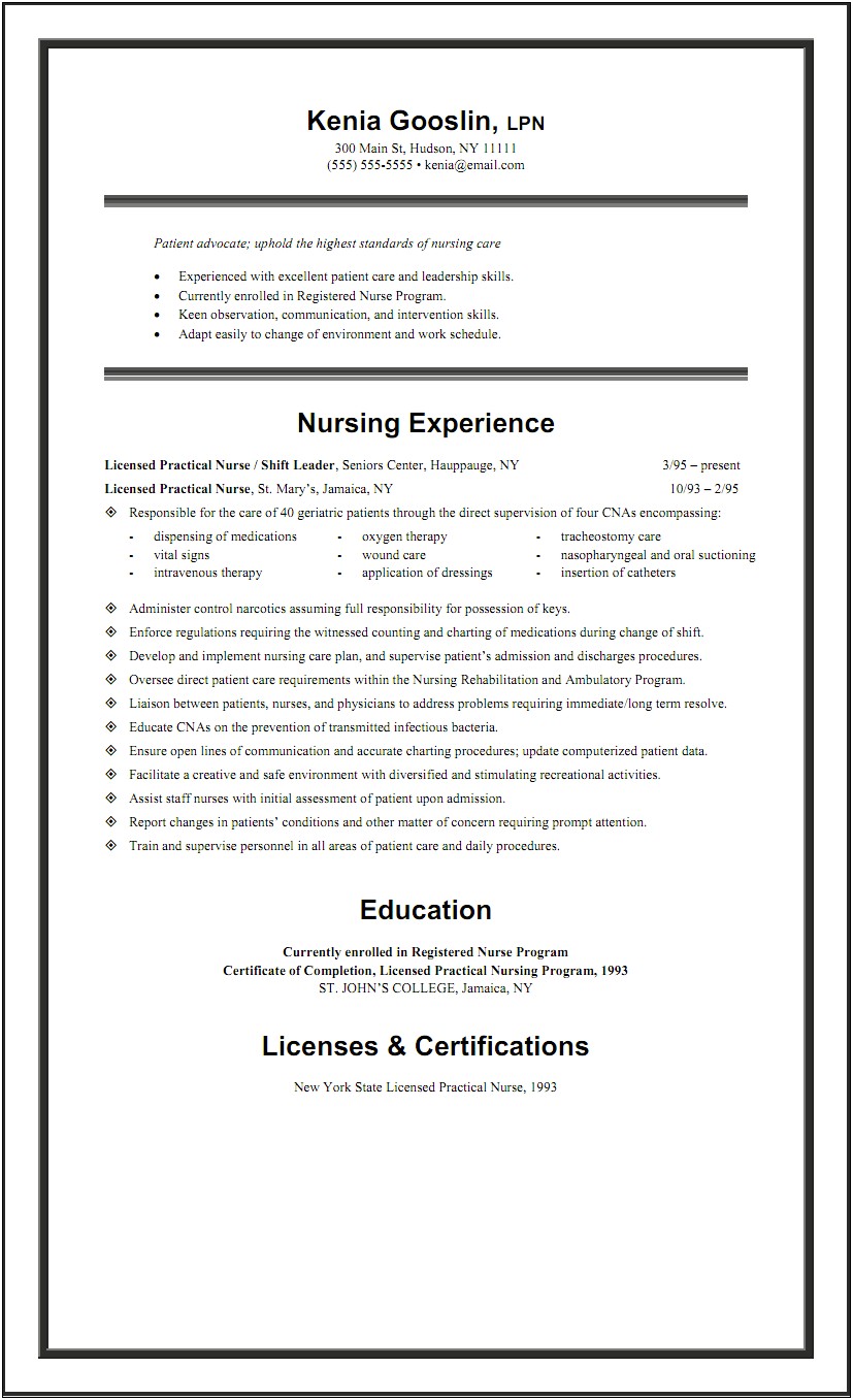 Examples Of New Lpn Resumes