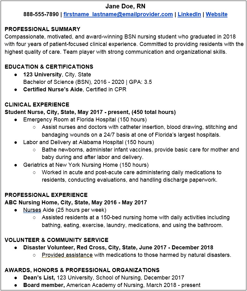 Examples Of Nursing Grad Resume