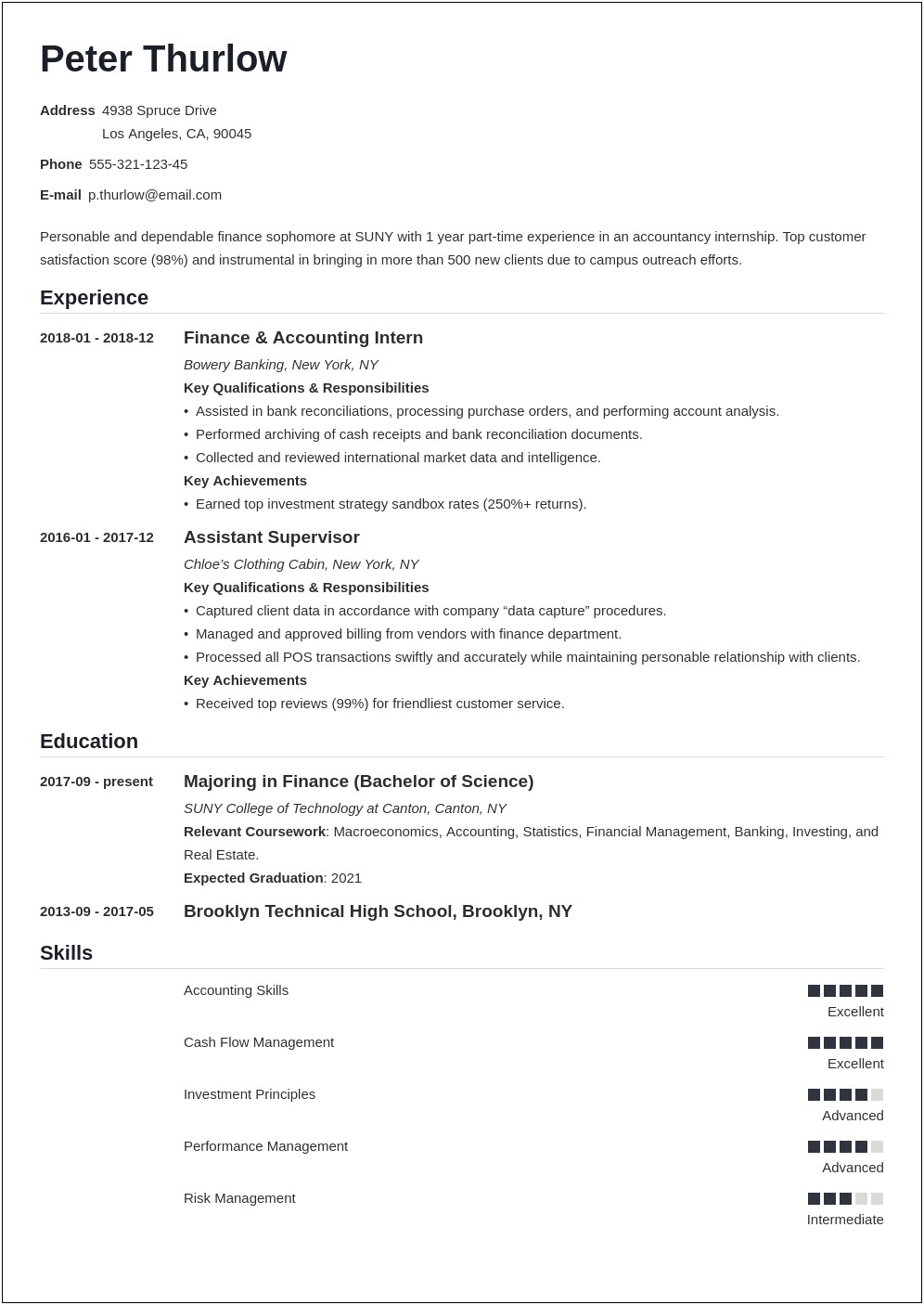 Examples Of Objective For Resume For Internship