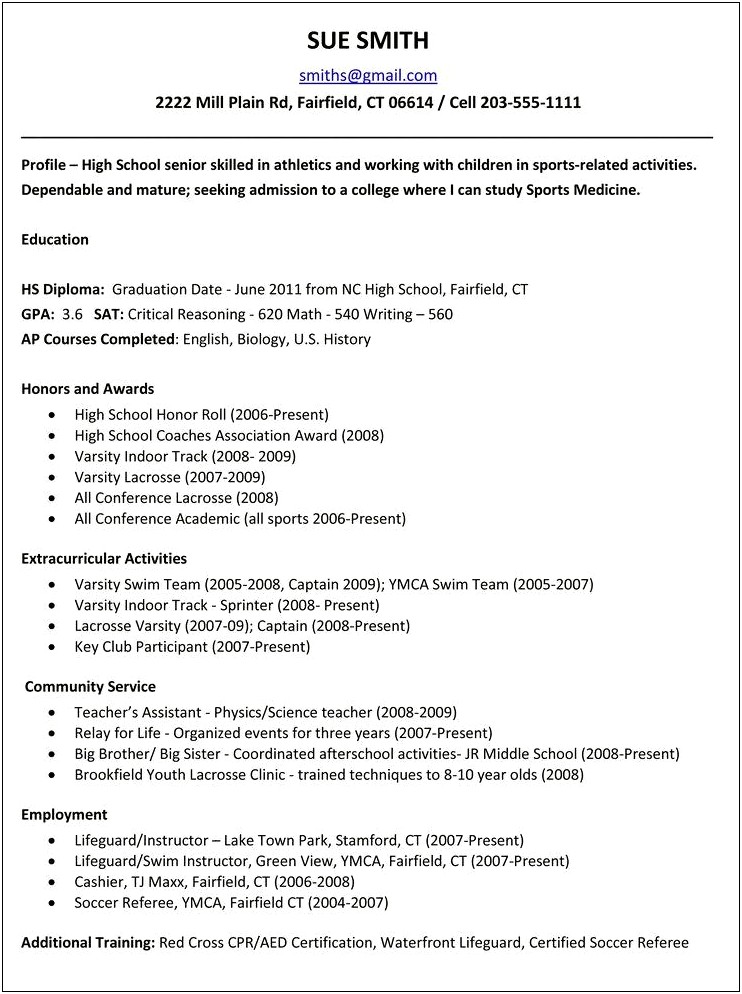 Examples Of Objectives For Resumes For Highschool Students