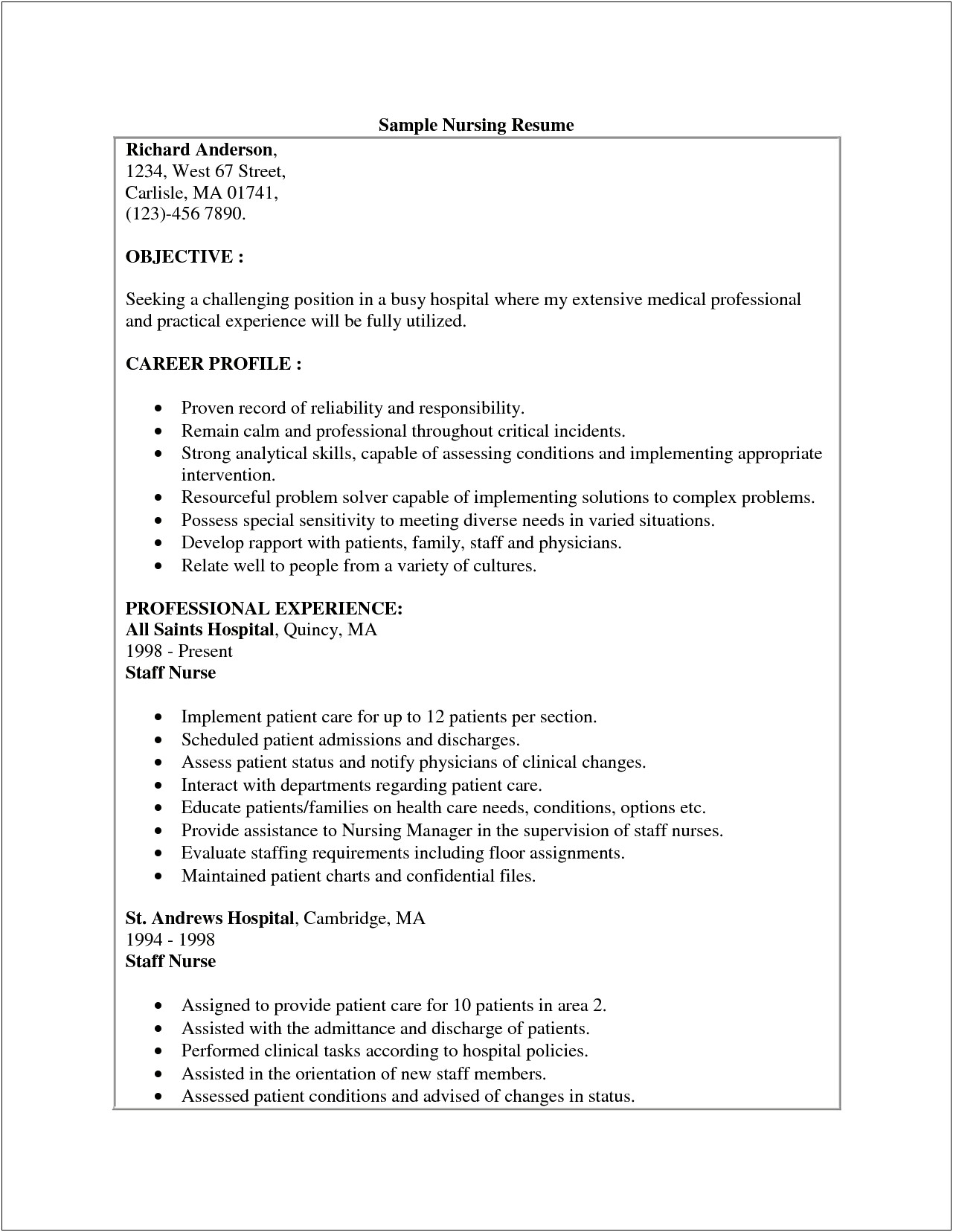 Examples Of Objectives On Resumes For Nursing