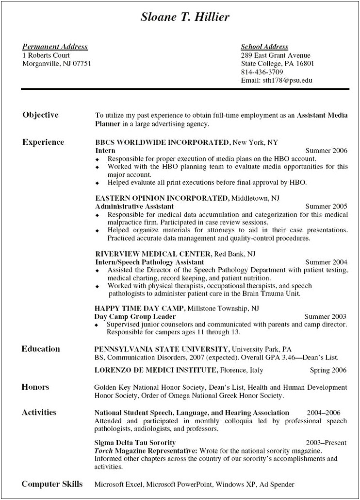 Examples Of Objectives On Resumes For Students