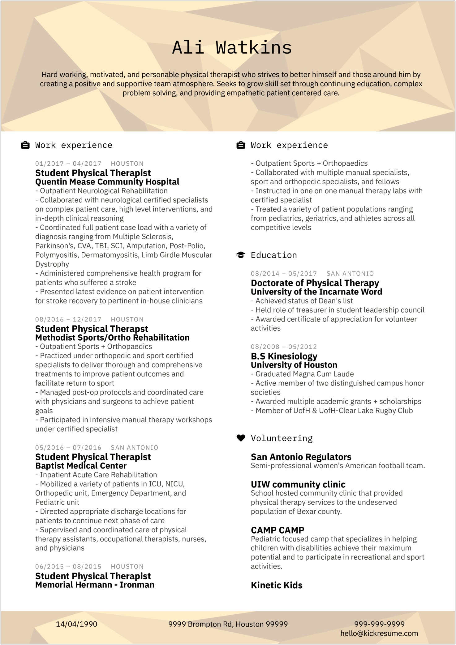 Examples Of Occupational Therapy Resume