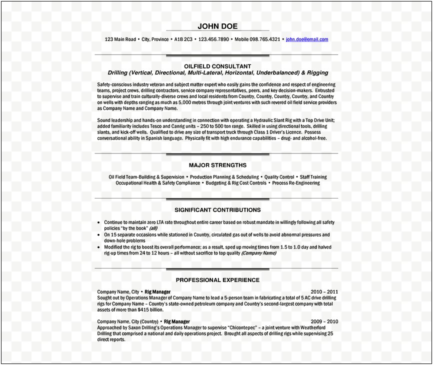 Examples Of Oilfield Consultant Resumes