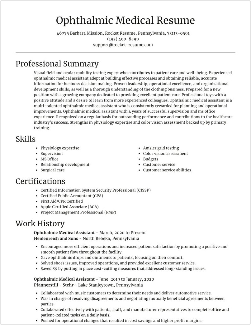 Examples Of Ophthalmic Technician Resumes