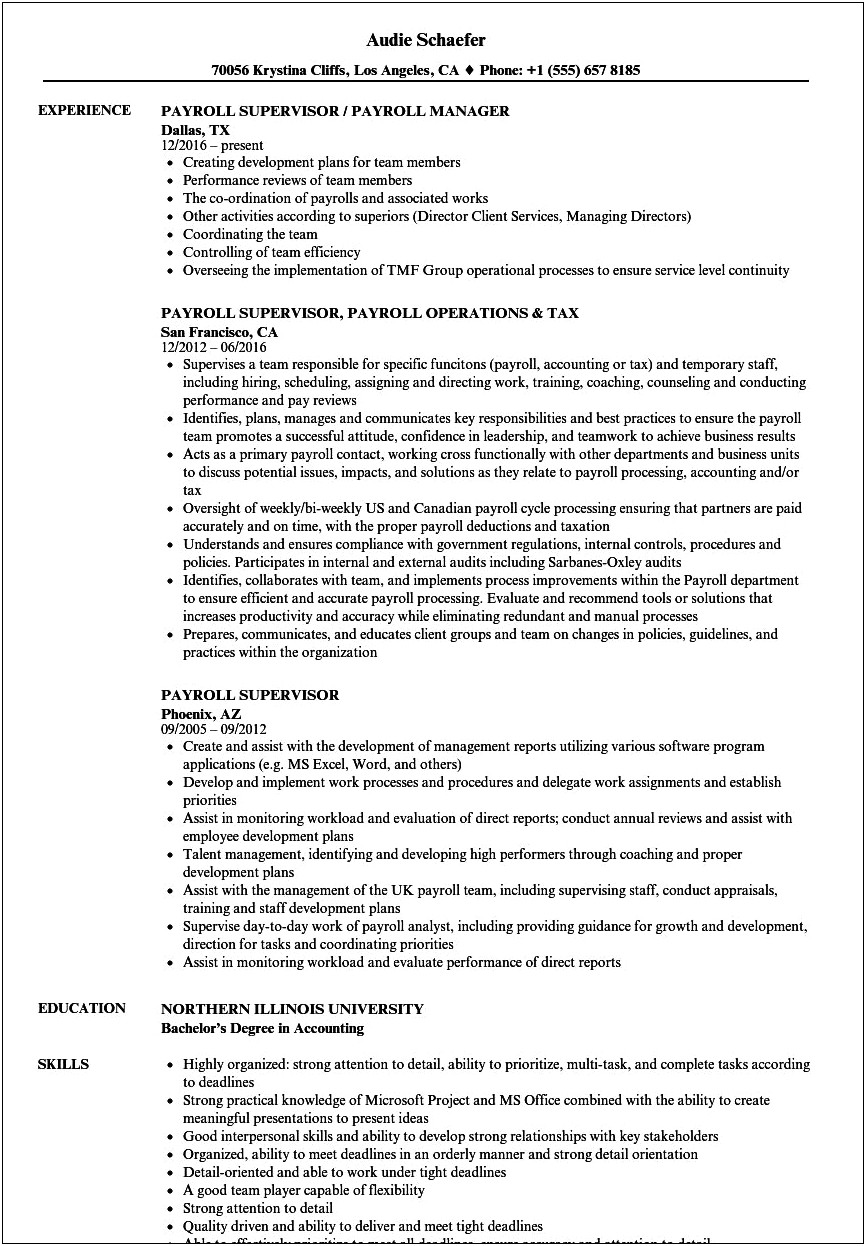 Examples Of Payroll Manager Resumes