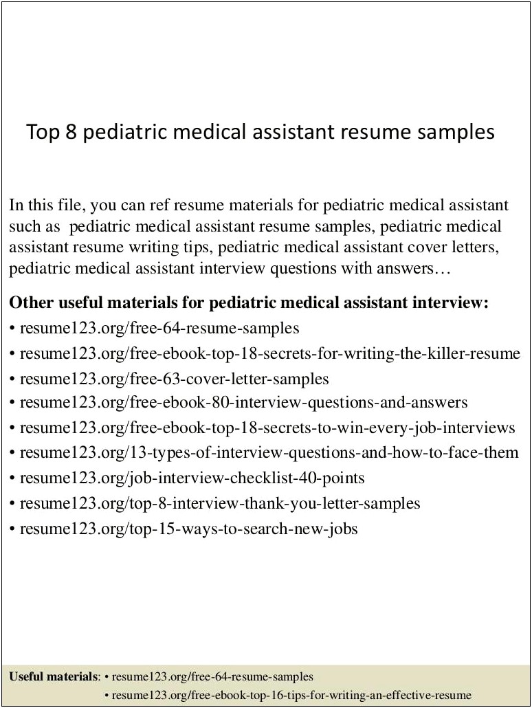 Examples Of Pediatric Medical Assistant Resumes
