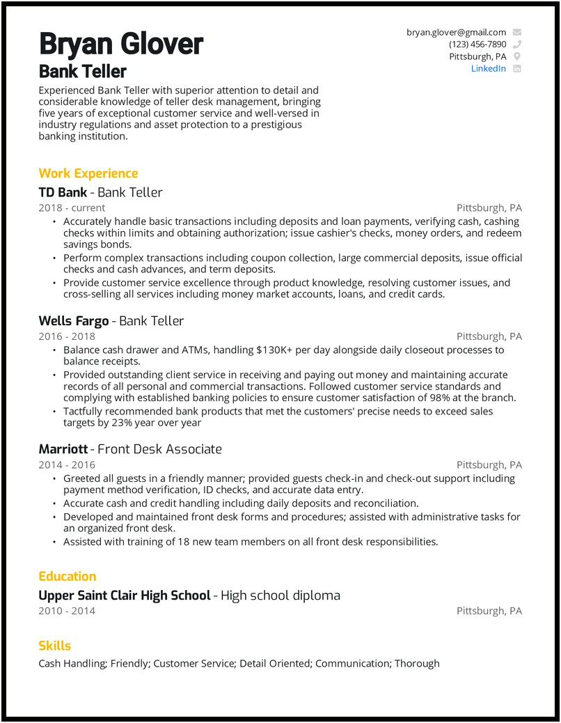 Examples Of Personal Banker Resume