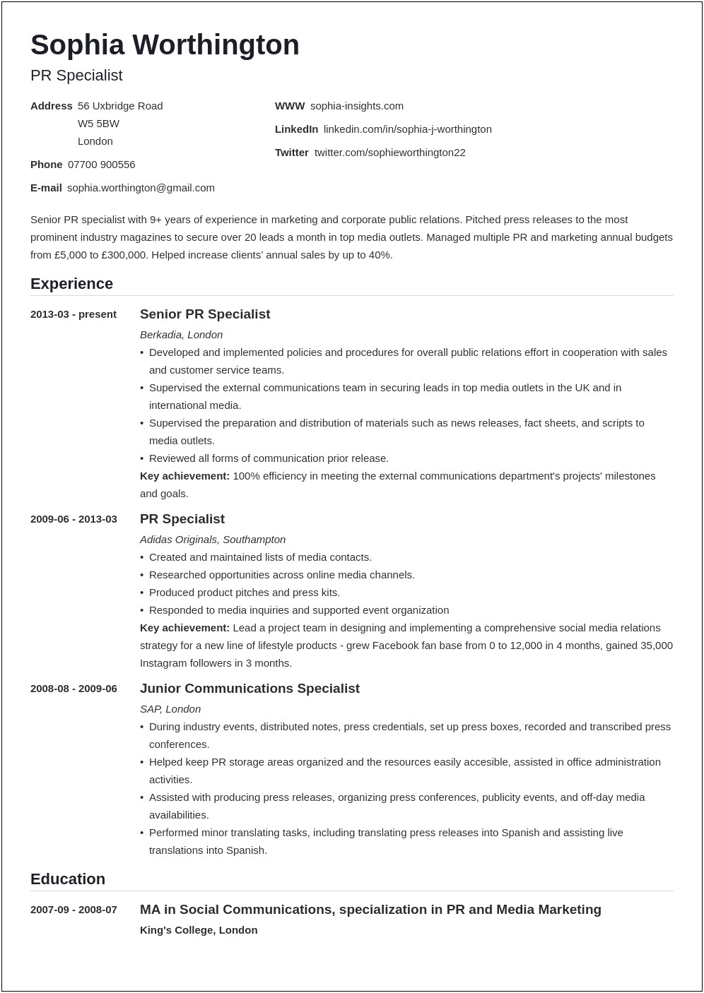 Examples Of Personal Statements For A Resume
