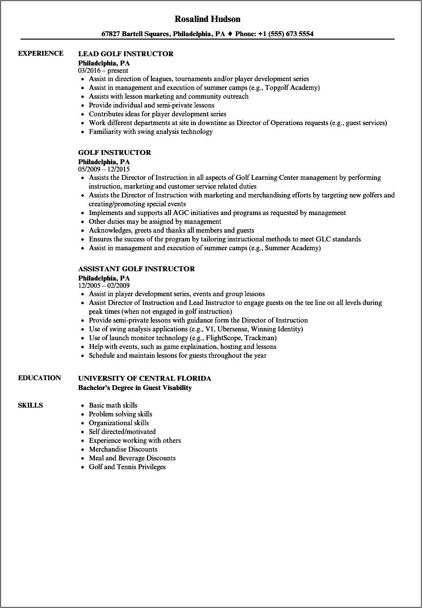 Examples Of Pga Professional Resumes