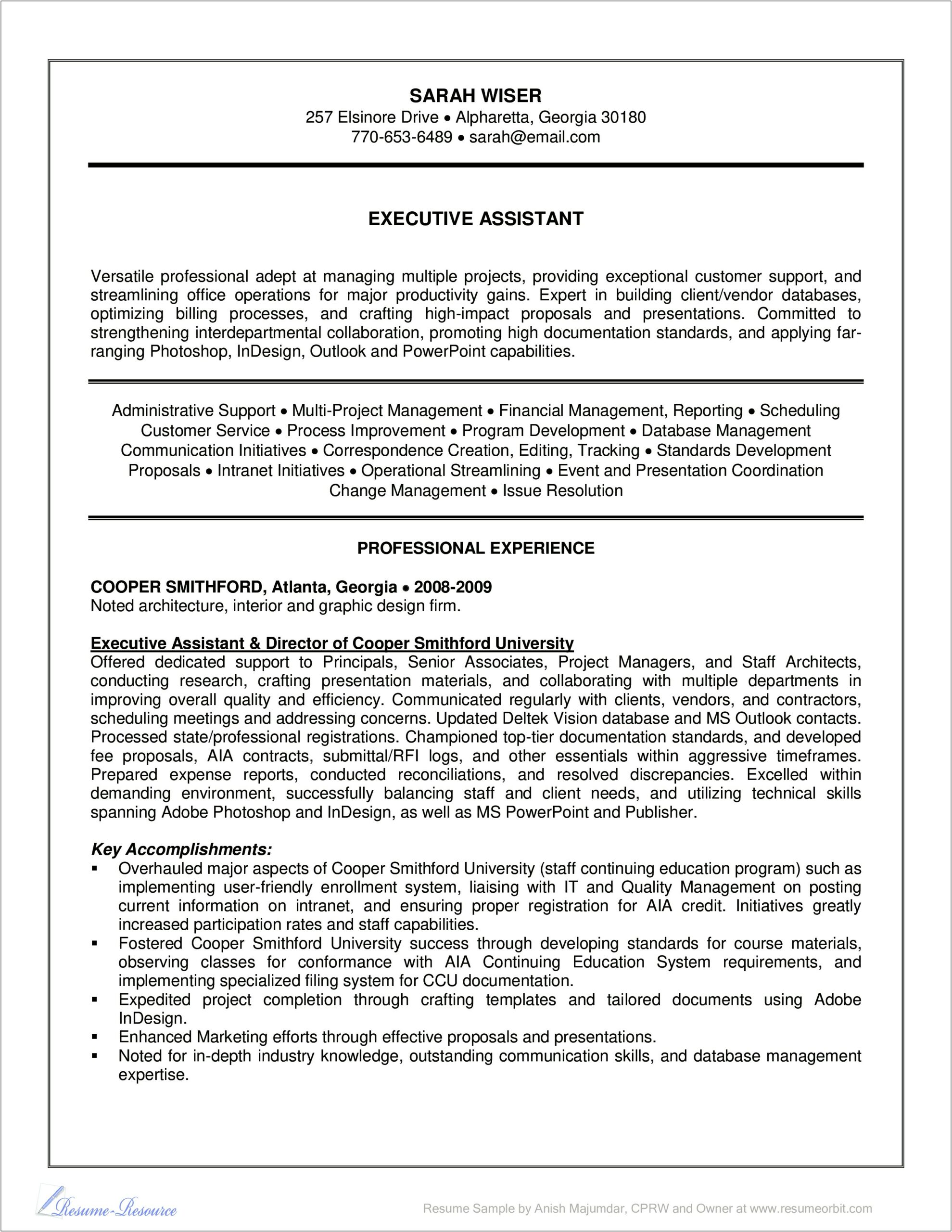 Examples Of Professional Administrative Assistant Resumes