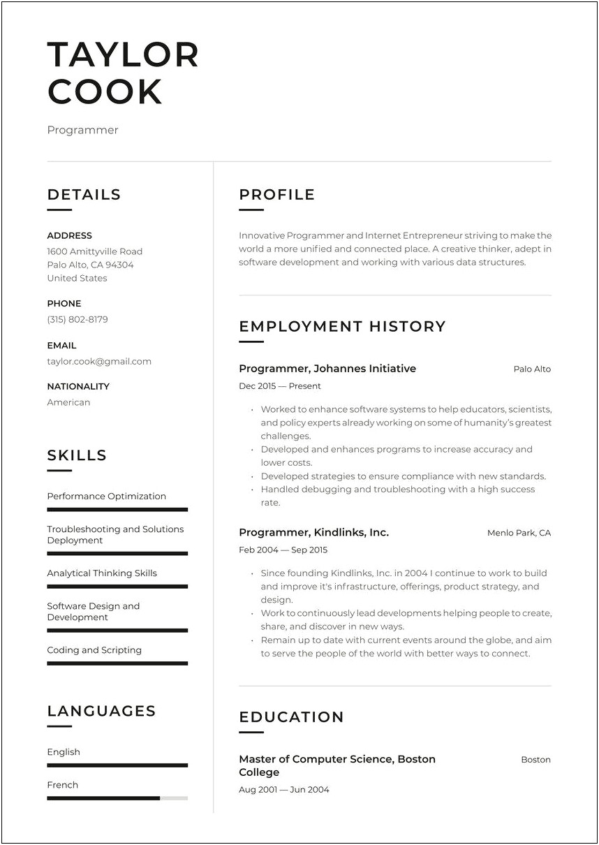 Examples Of Professional Email Domains For Resumes
