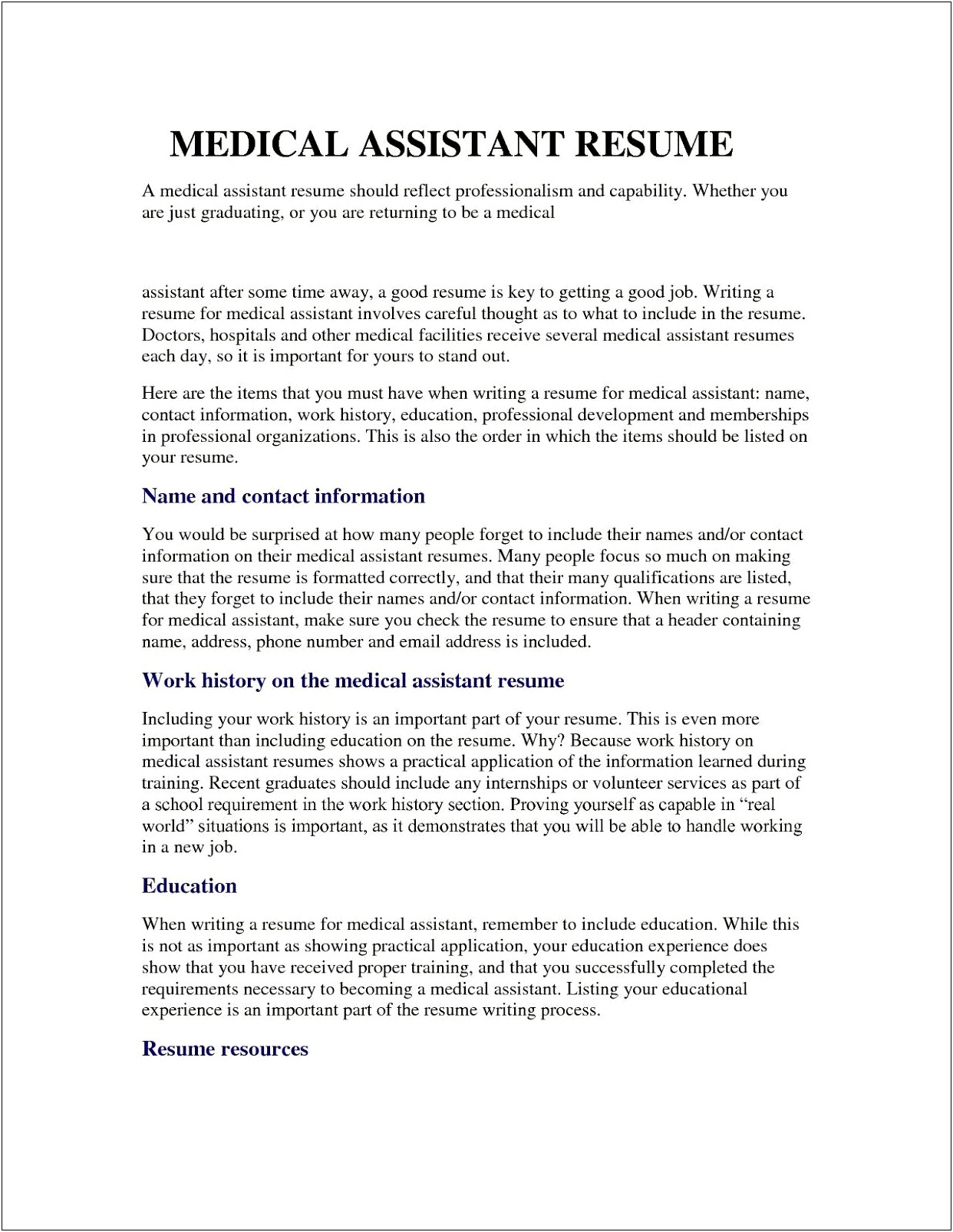 Examples Of Professional Resumes For Medical Assistants