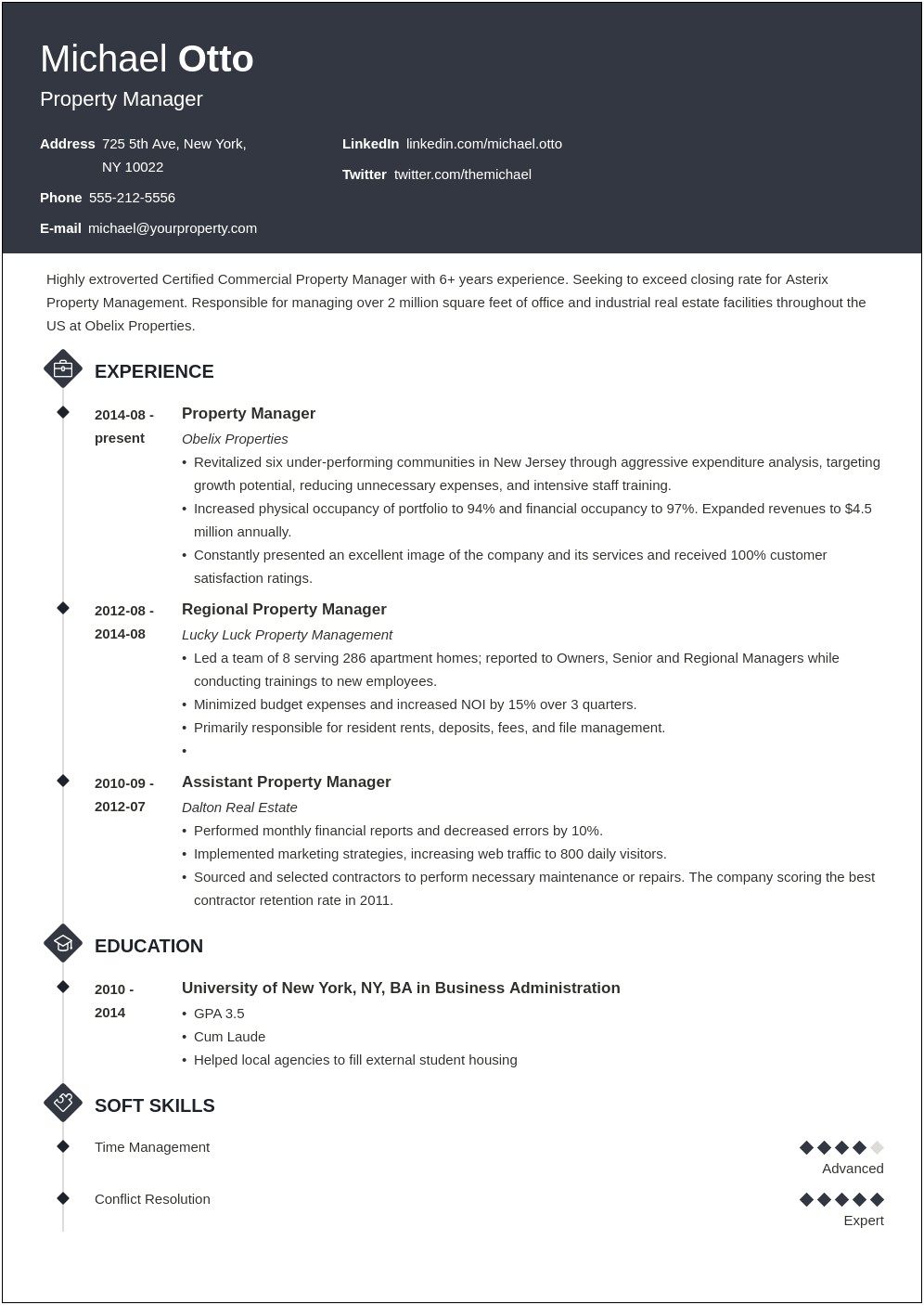 Examples Of Property Manager Resume