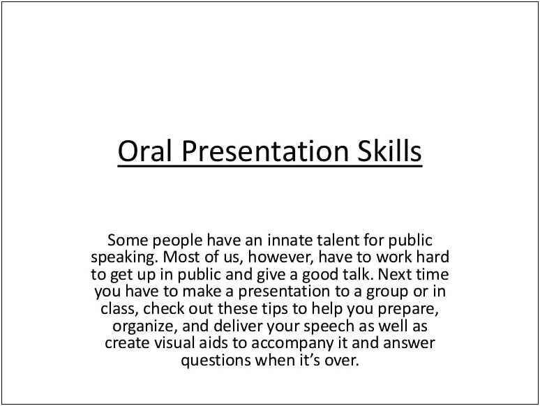 Examples Of Public Speaking Skills On A Resume