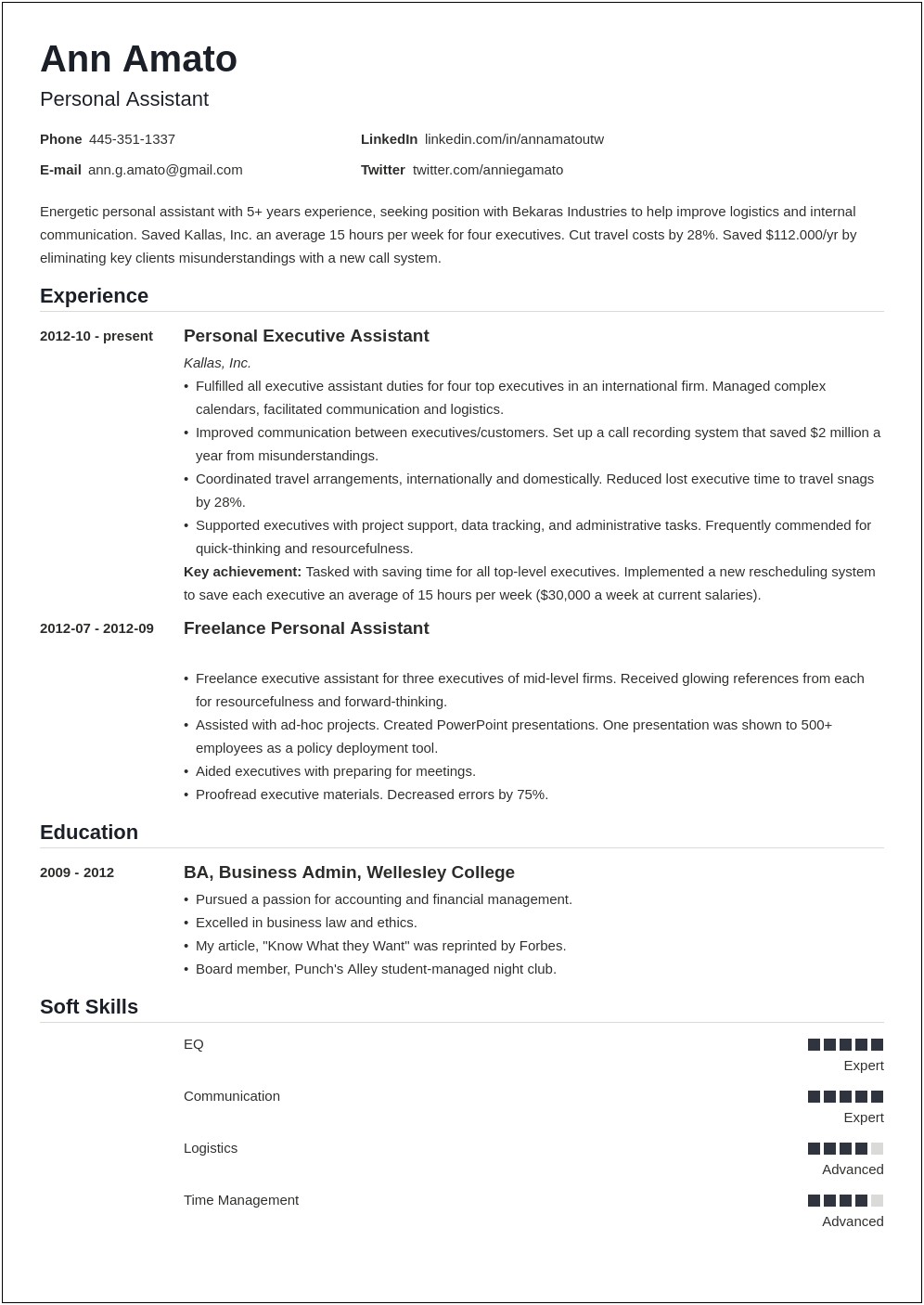 Examples Of Resume For A Job Application