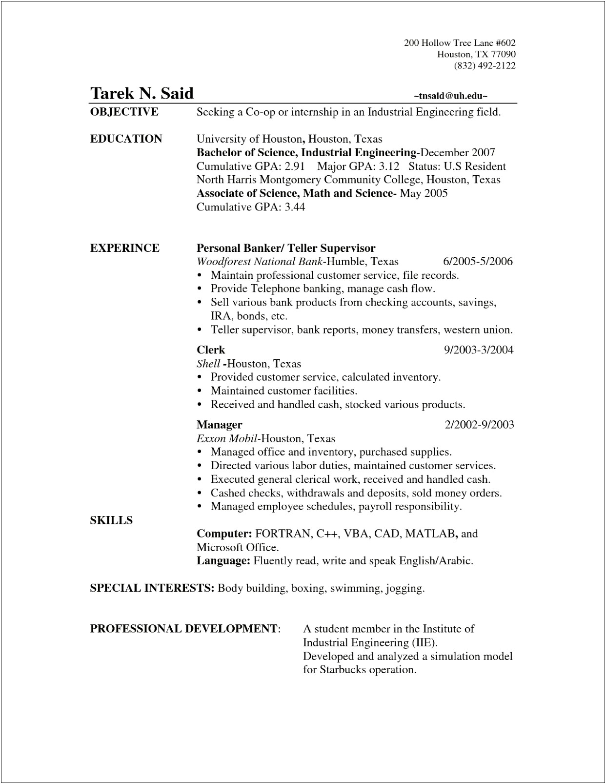 Examples Of Resume For Bank Teller