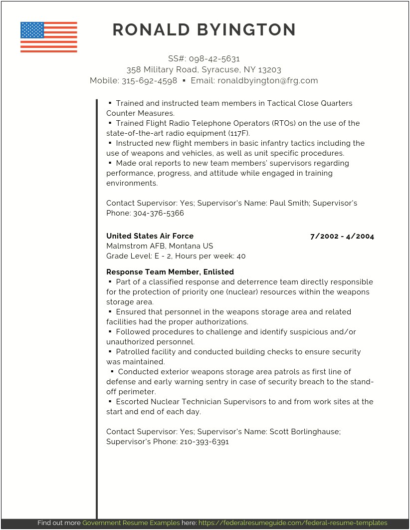 Examples Of Resume For Government Jobs