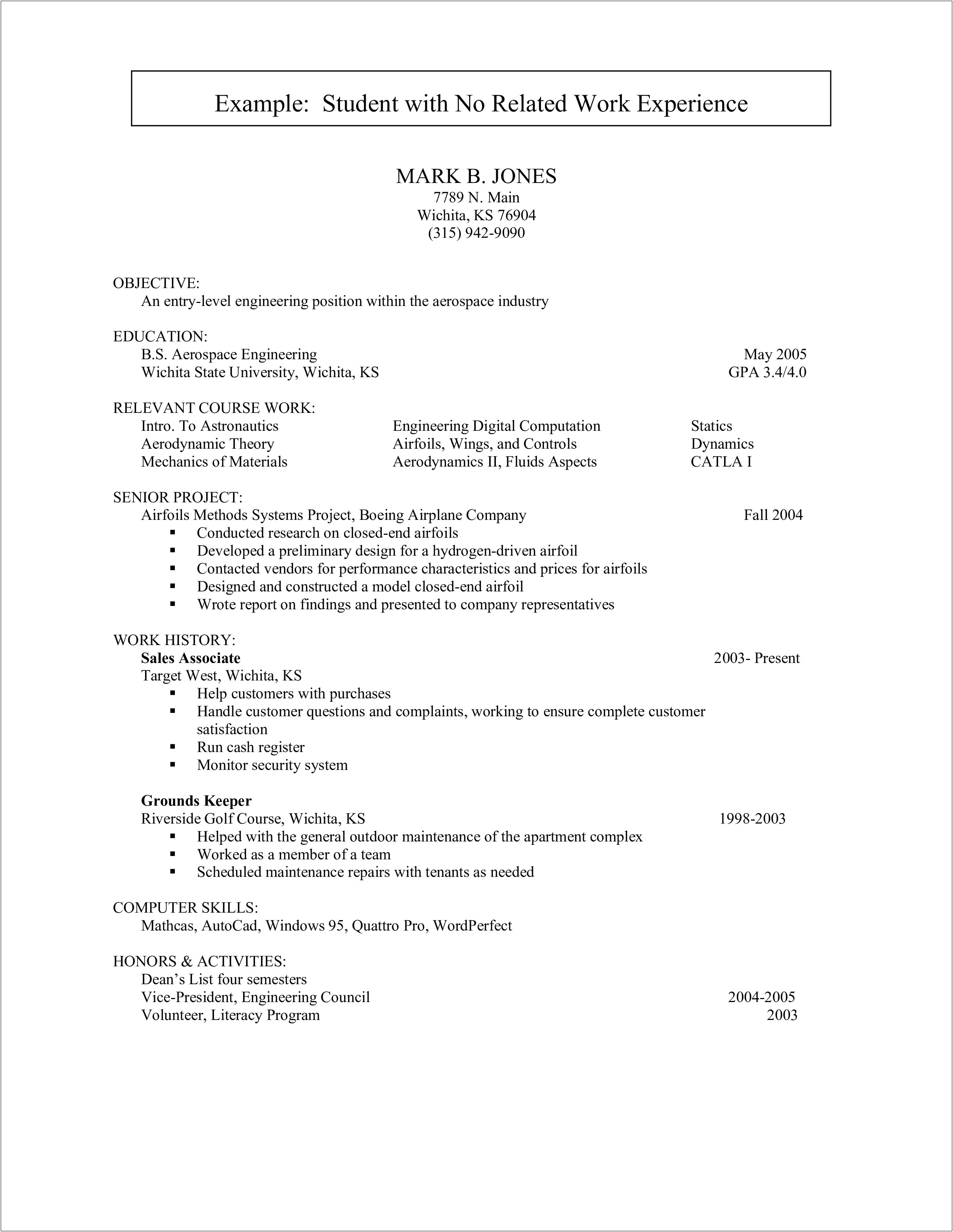 Examples Of Resume For No Experience