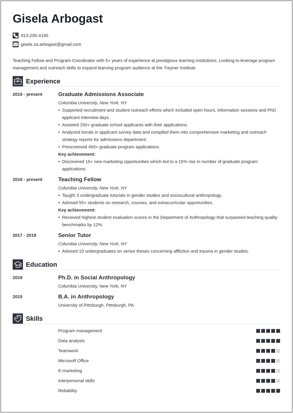 Examples Of Resume For Phd Application