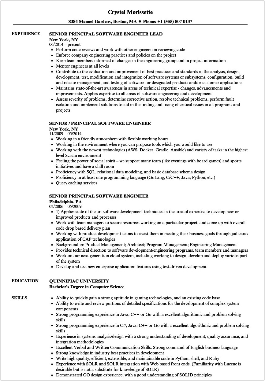 Examples Of Resume For Principal