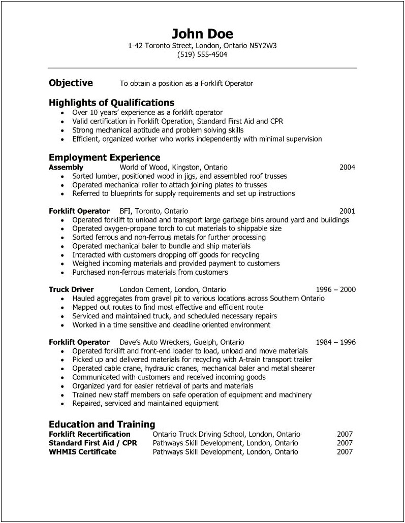 Examples Of Resume Objectives For Warehouse Workers