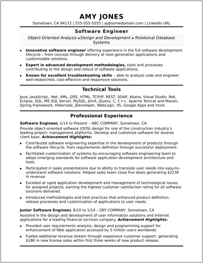 Examples Of Resume Of Engineer