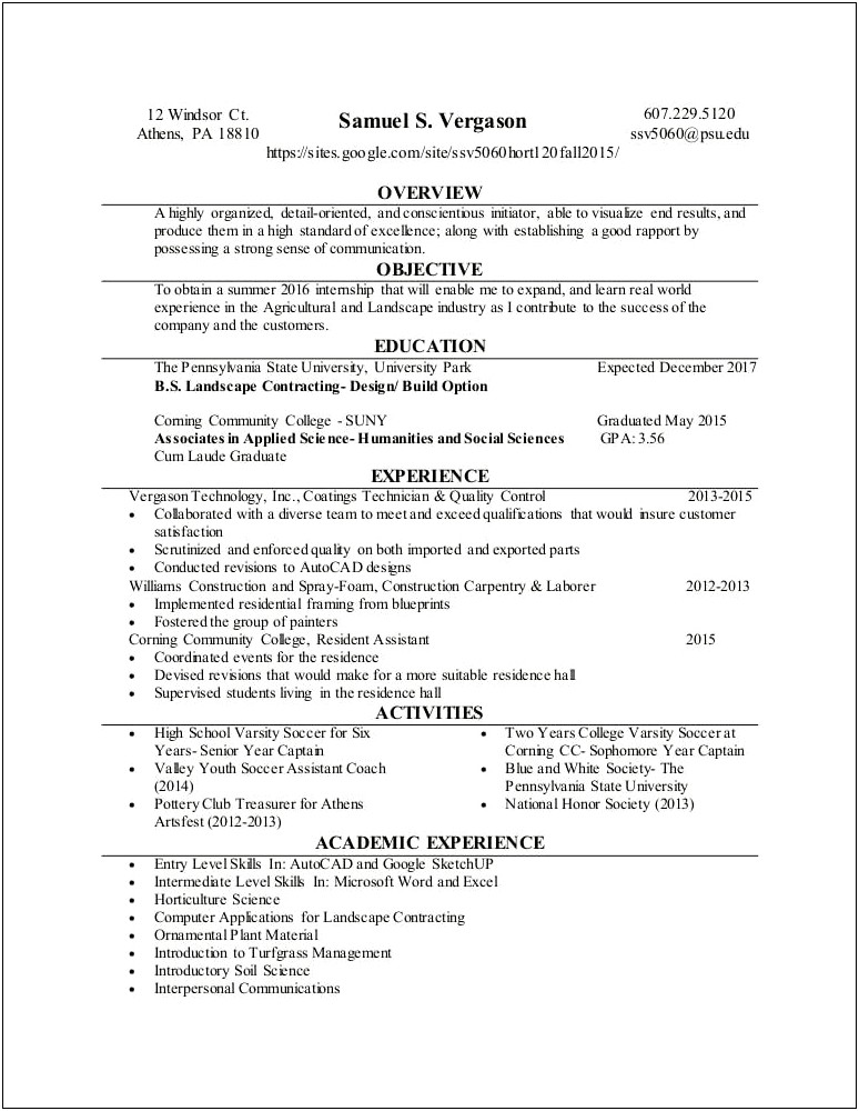 Examples Of Resume Penn State