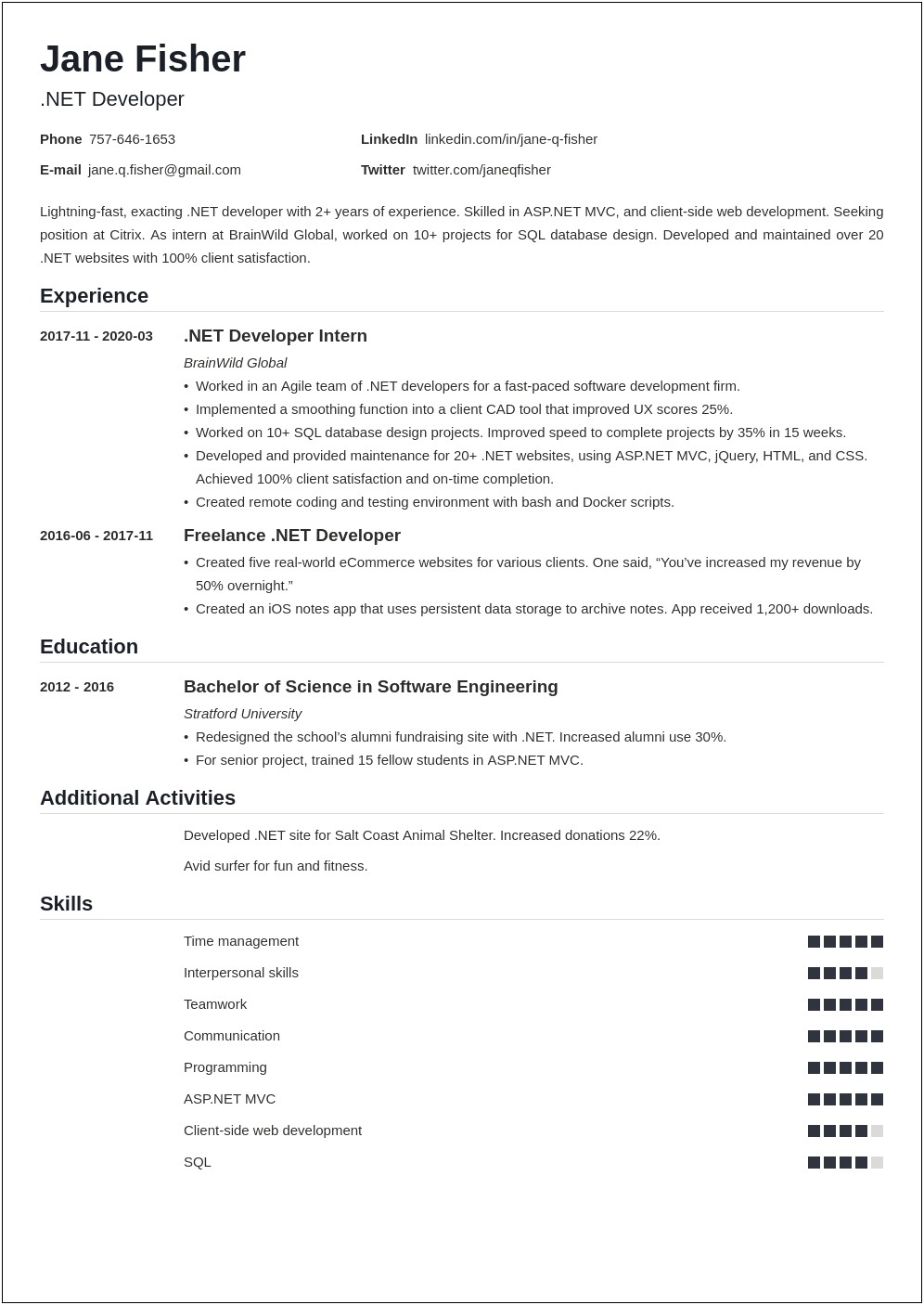 Examples Of Resume Profiles Developer