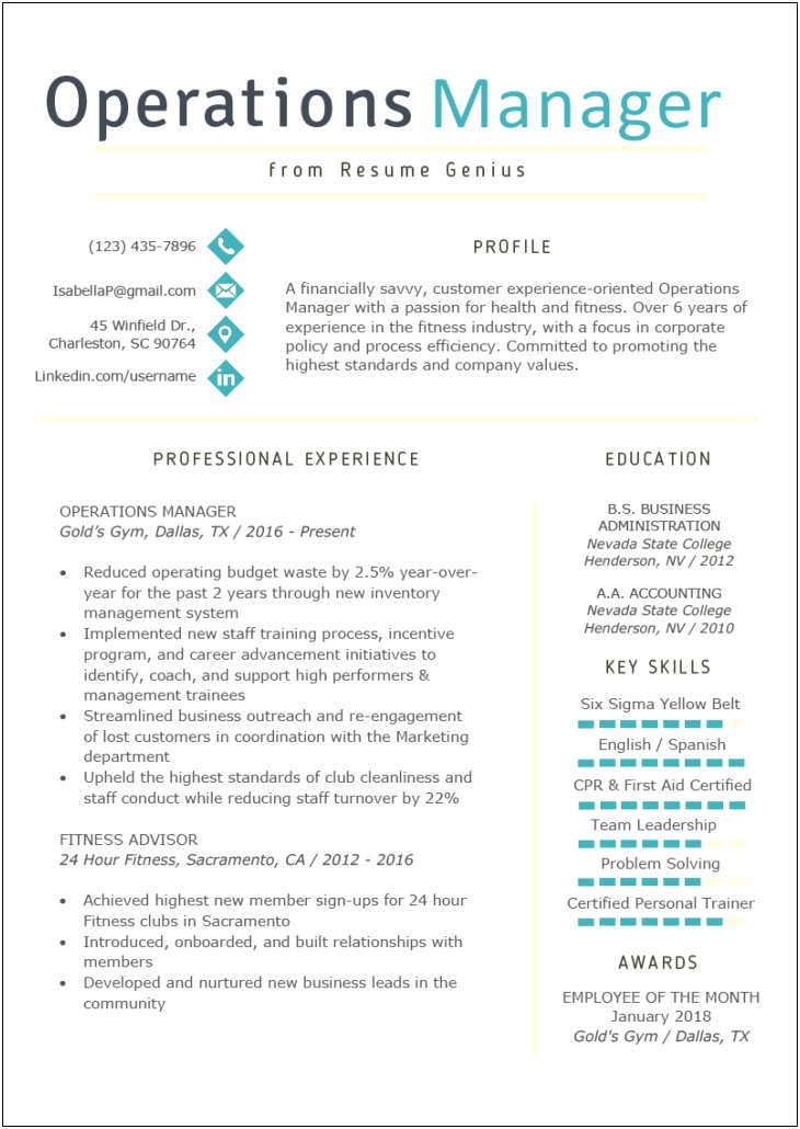 Examples Of Resume Profiles For A Manger