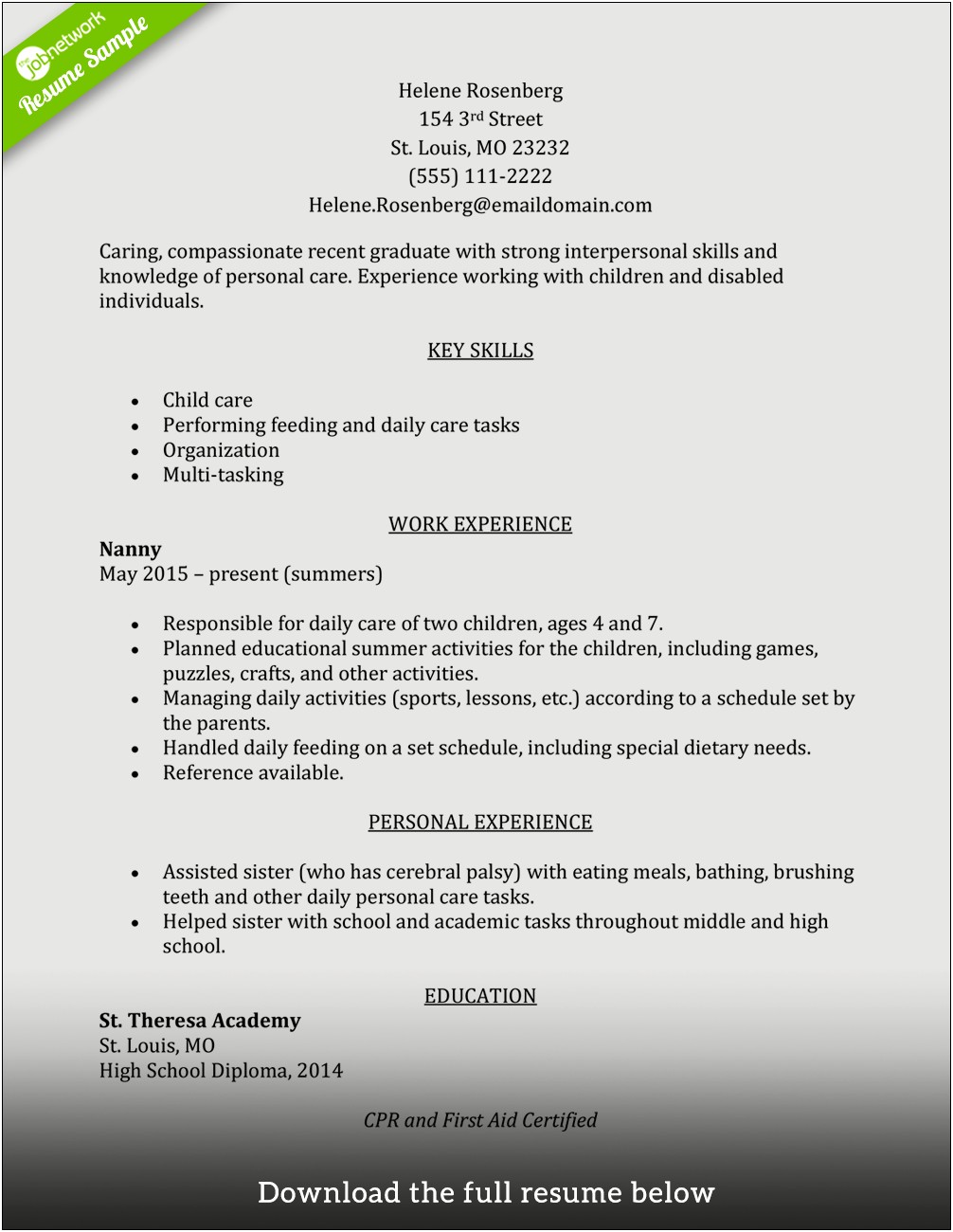 Examples Of Resume Skills For Child Care