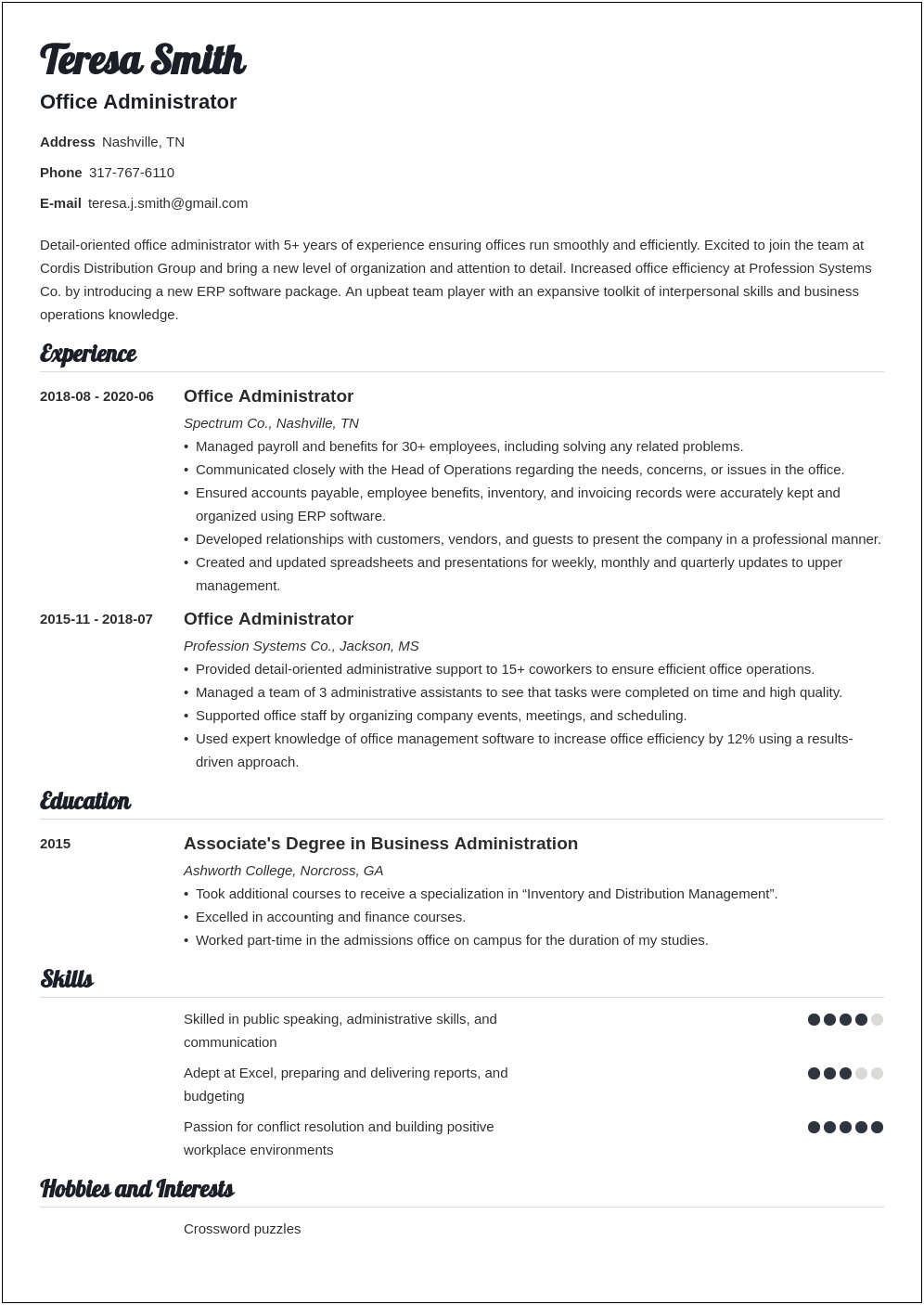 Examples Of Resume Summary For Admin