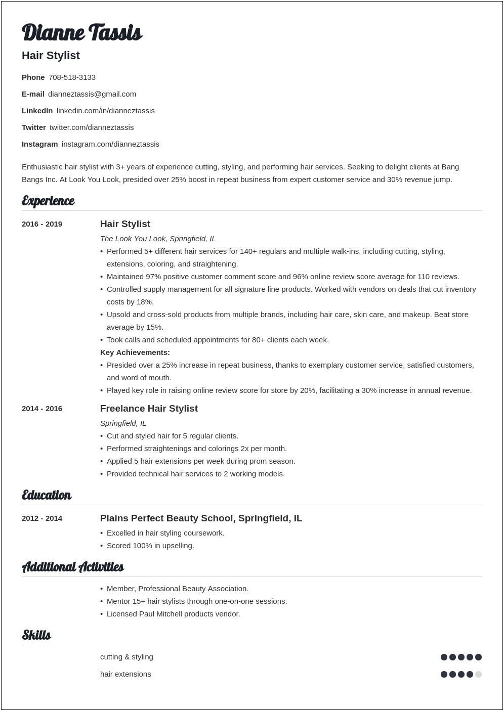 Examples Of Resumes For Hair Stylists