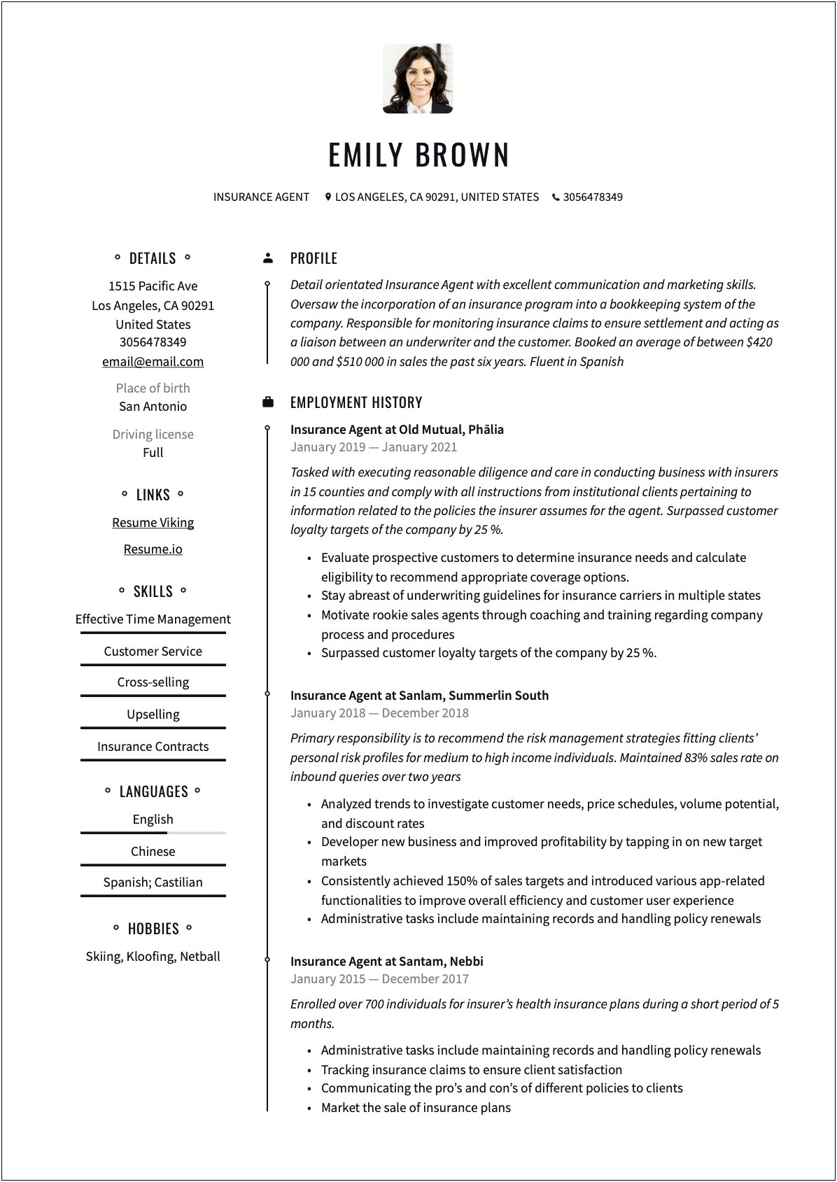 Examples Of Resumes For Insurance Jobs