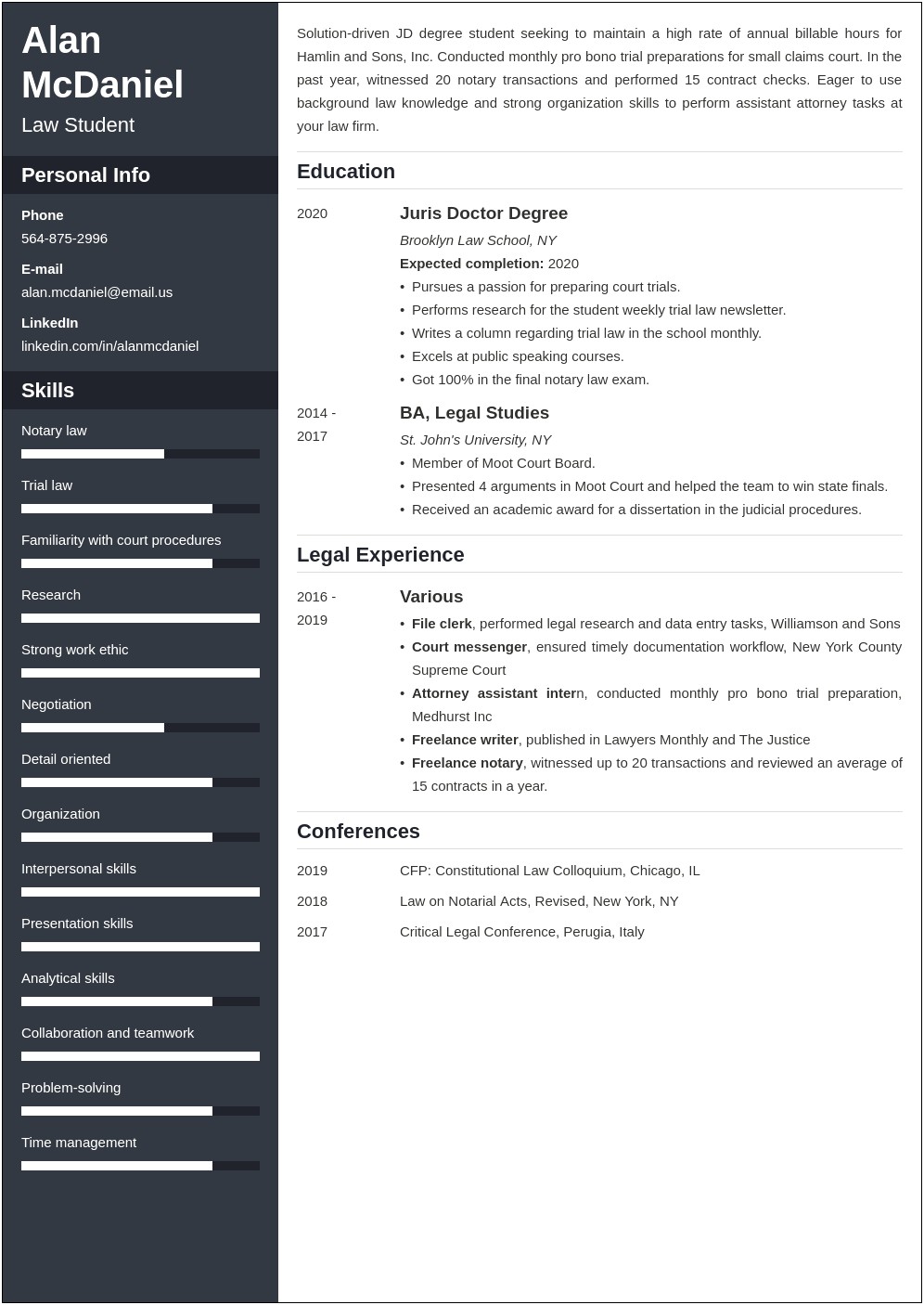 Examples Of Resumes For Law School Application