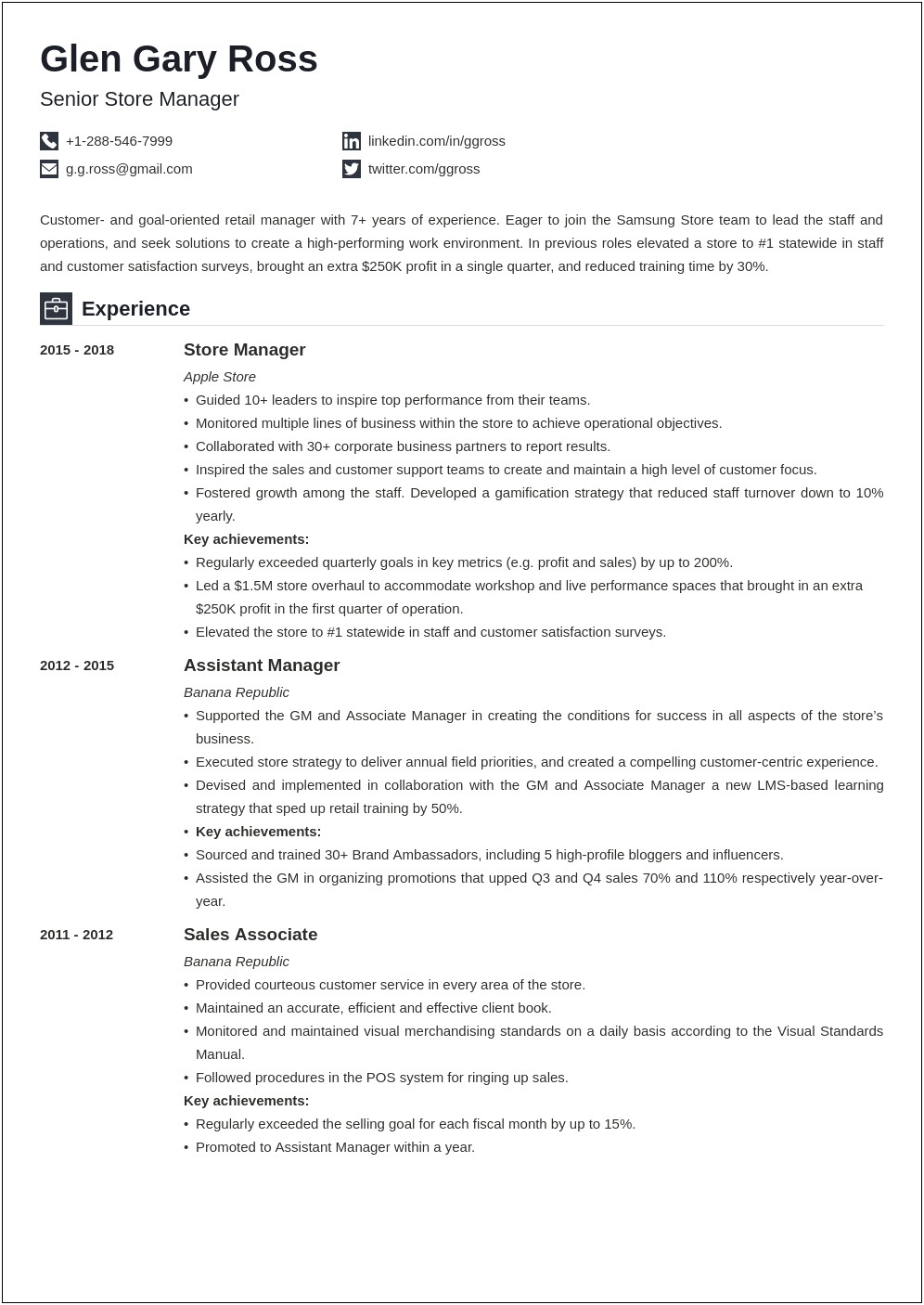 Examples Of Resumes For Retail Stores